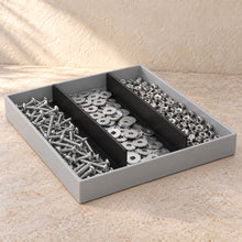 Small Parts Bin Dividers, Pair in black acrylic, in use