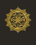 Panjtan Pak round acrylic medallion in mirror gold, float-mounted on a dark espresso wall