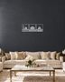 Three mirror silver chrome acrylic panels showing the three holy mosques in architectural silhouette, arranged as a set on a light neutral wall.