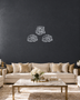 Mirror silver chrome acrylic Three Quls wall art, three Arabic calligraphy clusters float-mounted in a triangular composition.