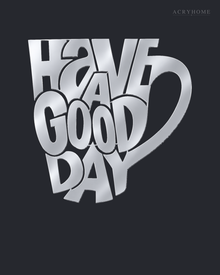 Have a Good Day Mug Silhouette Wall Art in mirror silver acrylic, float-mounted on a deep graphite wall.