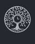 Tree of Life wall clock in mirror chrome silver acrylic, circular leaf and branch cut work with the clock hands at the centre of the trunk.