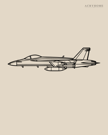 Fighter Jet Outline Wall Art for Pilots and Aviation Fans in gloss piano black acrylic, float-mounted on a pale ivory wall.
