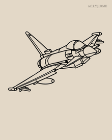 Fighter Jet Wall Art, Climbing Aircraft Outline in gloss piano black acrylic, float-mounted on a pale ivory wall.