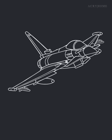 Fighter Jet Wall Art, Climbing Aircraft Outline in mirror silver acrylic, float-mounted on a deep graphite wall.