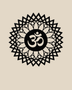 Gloss black acrylic Om sunburst mandala wall art, float-mounted on a pale wall with layered petal and diamond rings around the central Om symbol