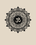 Om lotus mandala acrylic wall art in gloss piano black, float-mounted on a light ivory wall