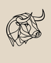 Bull's head drawn as one continuous line, laser-cut in gloss piano black acrylic and float-mounted on a pale wall.