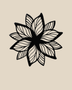Layered Bloom flower wall art in gloss piano black acrylic, overlapping pointed petals float-mounted on a plain wall.