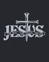 JESUS wall art in Silver mirror chrome acrylic, heavy block letters with a cross and nails set into the lettering and a banner beneath reading The Way, The Truth, The Life, float-mounted on a pale wall