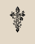 Floral filigree cross wall art in gloss piano black acrylic, float-mounted on a pale wall