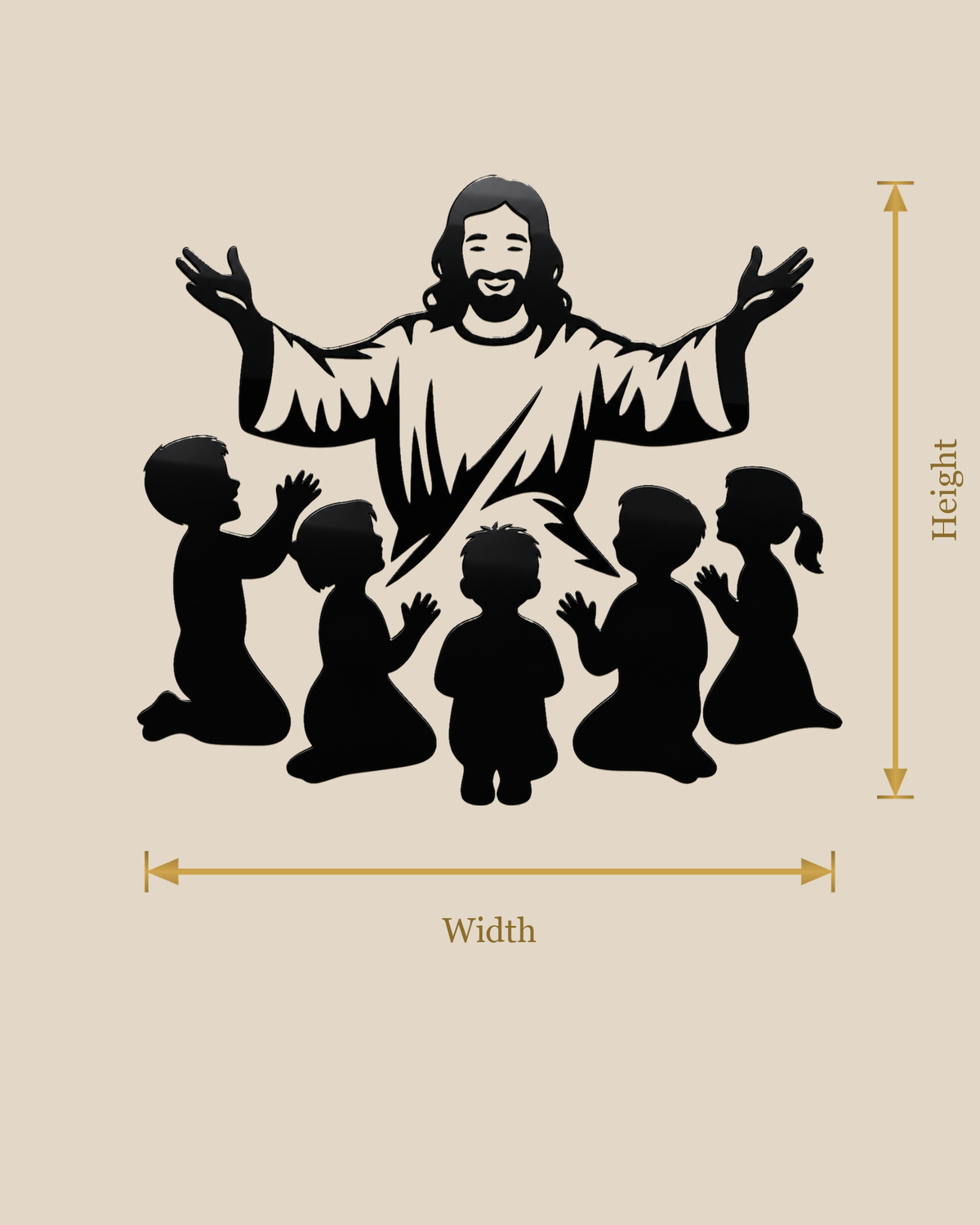 Size guide showing the width and height of this piece.