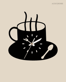 Flat view of the coffee cup clock, cup and saucer silhouette with the dial in the cup.