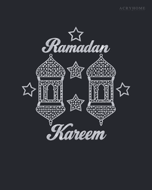 Ramadan Kareem Lanterns — Acrylic Islamic Wall Art in mirror silver acrylic, float-mounted on a deep graphite wall