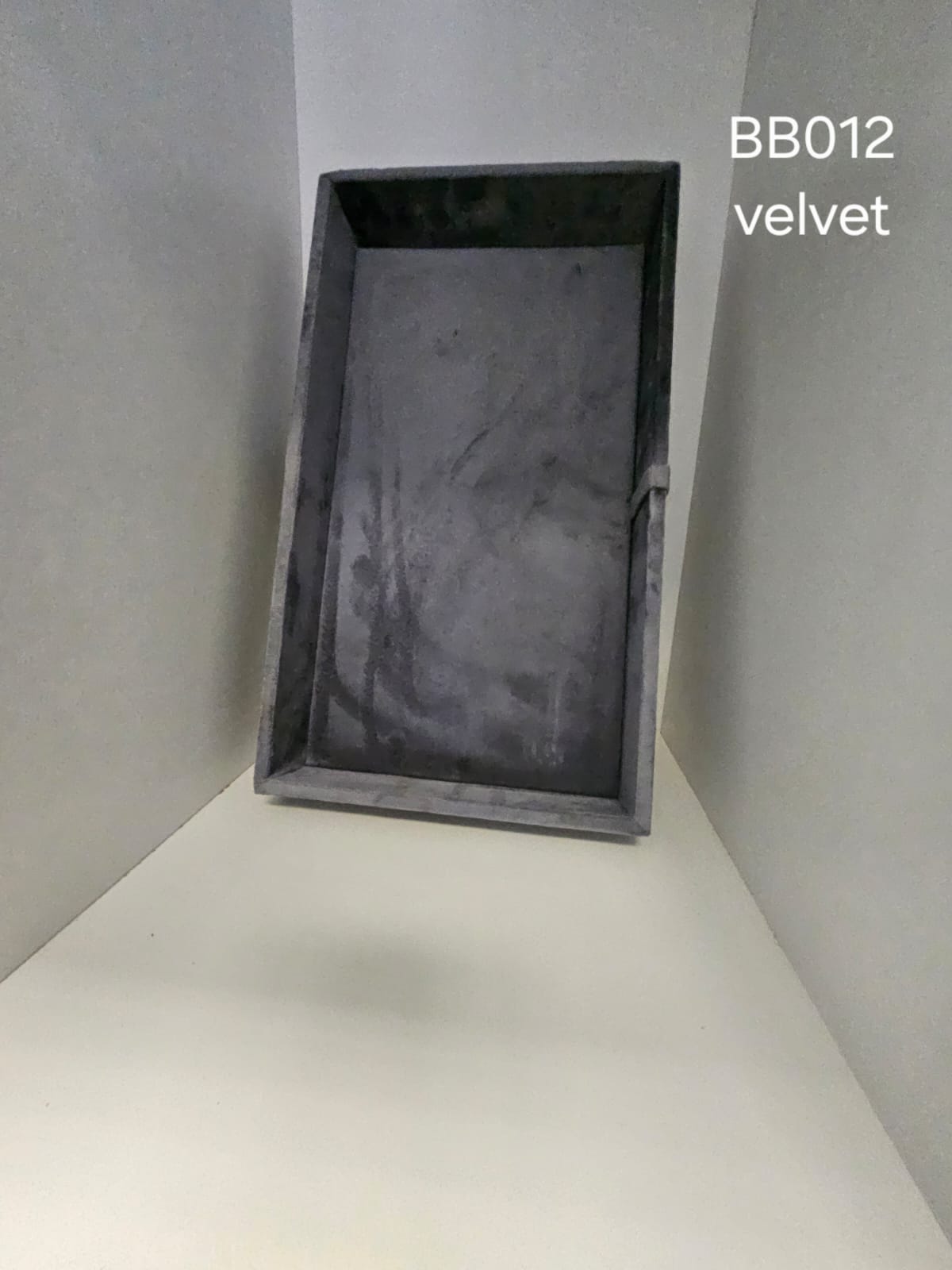 Rectangular tray lined in grey velvet