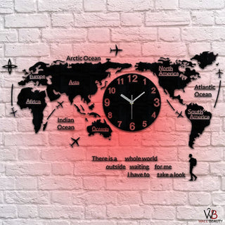 WORLD MAP ACRYLIC WALL CLOCK WITH NEON LIGHT