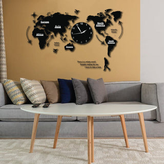 Large World Map Stylish 3D Wall Clock
