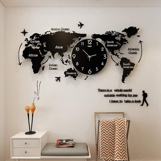 Large World Map Stylish 3D Wall Clock
